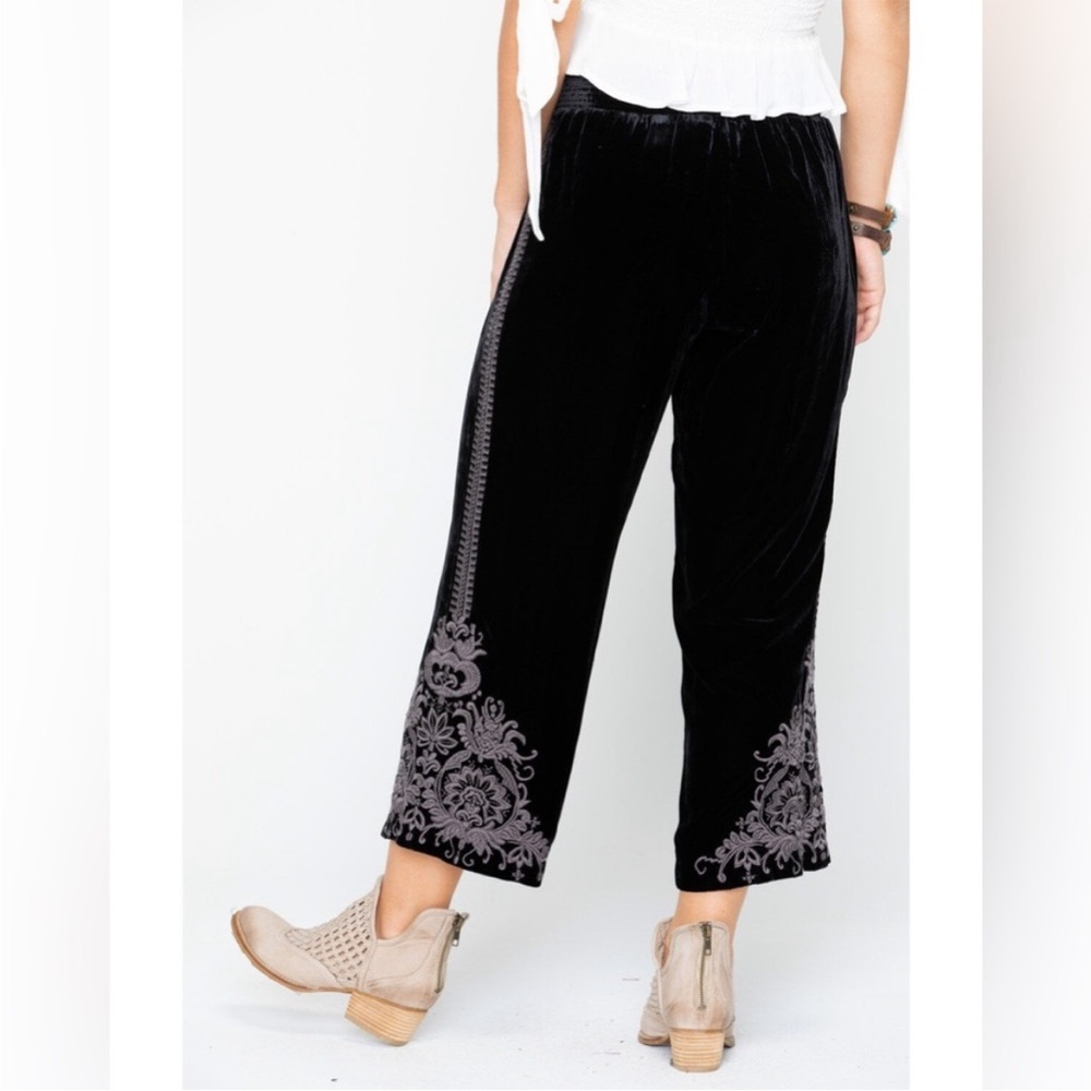 Johnny Was Hirsch‎ Black Velvet Embroidered Pants Black Medium